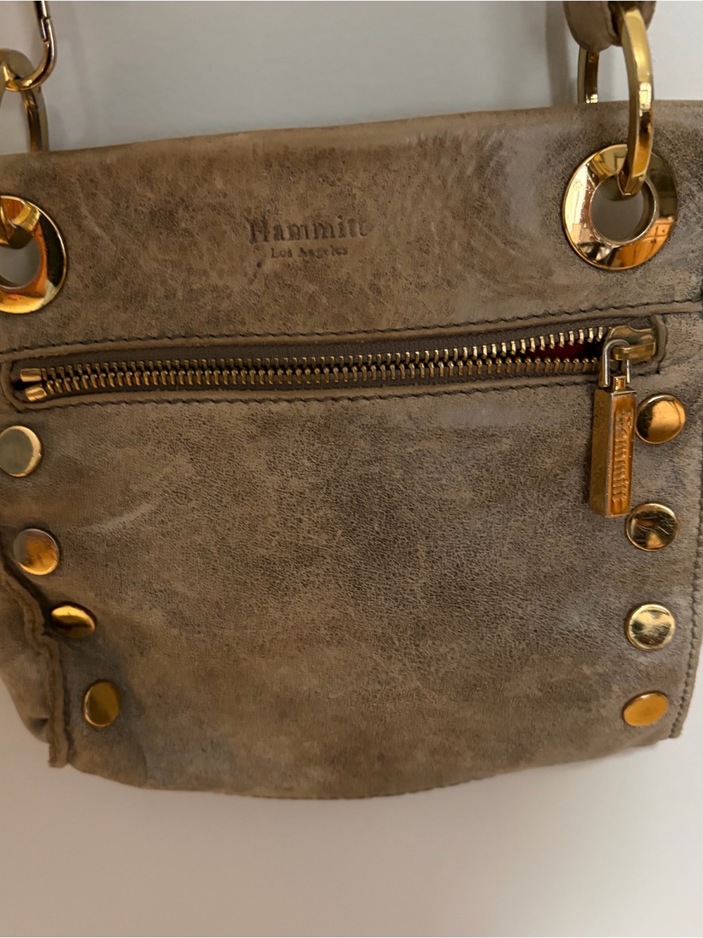 Hammitt Los Angeles Taupe Leather Shoulder Bag with Gold-Tone Hardware